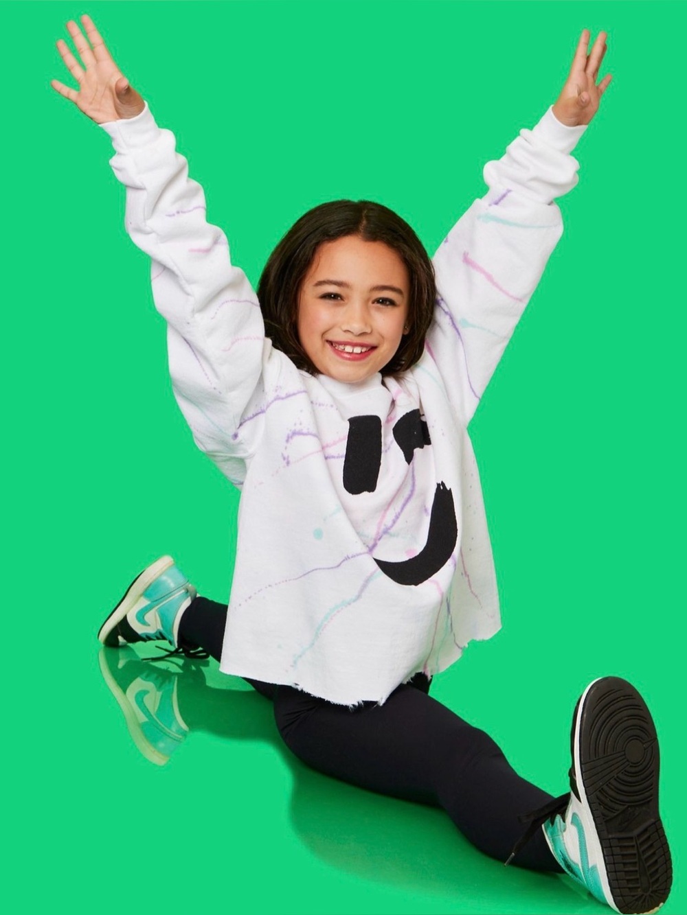 Girls XL Prince Peter Collection White Cropped Smiley Logo splatter Sweatshirt